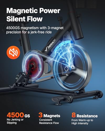 Image of MERACH Exercise Bike, Magnetic Friction Stationary Bike with Brake Pad and Exclusive App, Low Noise Indoor Cycling Bike with 300lbs Weight Capacity, Tablet Mount and Fitness Courses for Weight Loss