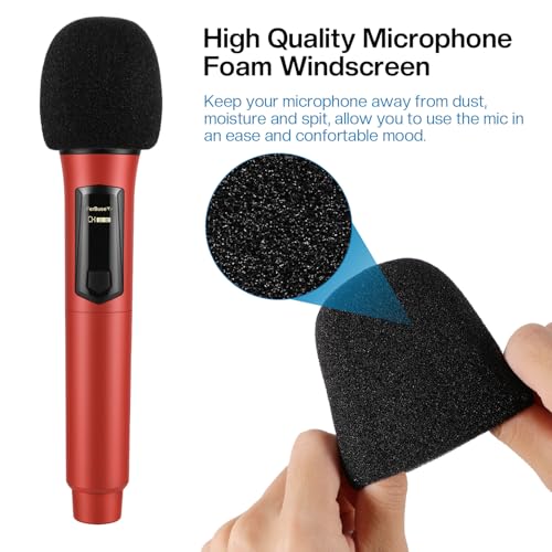 FerBuee Wireless Microphone FerBuee Dual Professional Cordless Dynamic Mic Handheld Microphone System for Amplifier, PA System, Karaoke, Meeting, Party, Church, DJ, Wedding (Black & Red) by FerBuee - Image 7