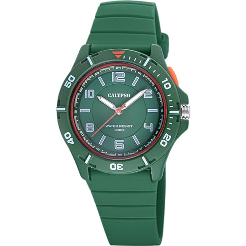 CALYPSO Reloj Hombre Analógico de Caucho Verde - Movimiento de Cuarzo - Resistente al Agua 10 ATM - Relojes Hombre K5857/4 Sweet Time