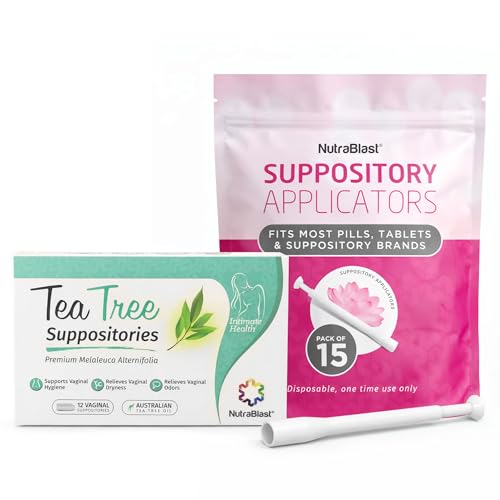 NutraBlast Paquete de supositorios vaginales de aceite de árbol de té con aplicadores (12 supositorios y 15 aplicadores) que ayudan a controlar el olor.