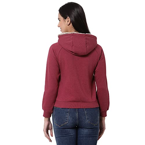 Image of Juelle Women Embellished Brown Hooded Fleece Sweatshirt
