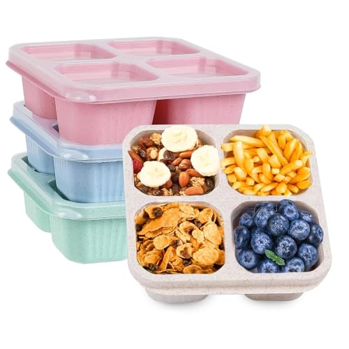 JOYVOX 4 Pack Snack Boxes, Reusable Bento Lunch Boxes with Lids, Microwave Safe, Food Storage Containers for Adults, Stackable Meal Prep Boxes for Snacks and Lunches
