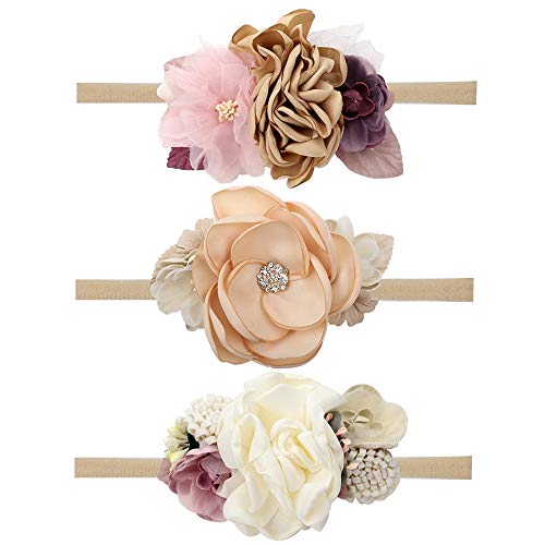 Cn Baby Girls Floral Headbands Nylon Flowers Crown Hair Bow Elastic Bands For Newborn Infant Toddlers Kids Pack Of 3 (6Pcs White Flower Headband A) (Type7) #TOP29