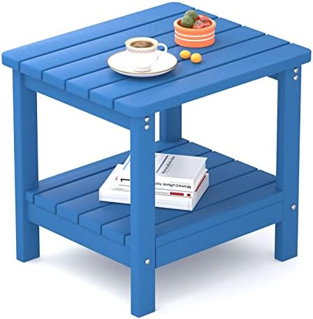 UDPATIO Outdoor Side Table for Patio, XXL Double Rectangular Adirondack Table Poolside Patio Table, HDPE End Tables for Outside Backyard Pool Indoor Companion, Easy Maintenance Weather Resistant(Blue)