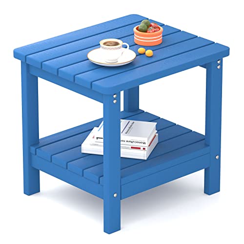 Udpatio Outdoor Side Table For Patio, Xxl Double Rectangular Adirondack Table Poolside Patio Table, Hdpe End Tables For Outside Backyard Pool Indoor Companion, Easy Maintenance Weather Resistant(Blue) #TOP22