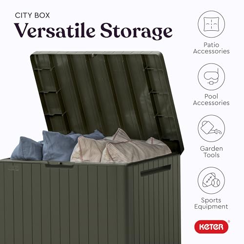 image for Keter City 30 Gallon Resin Outdoor Storage Box and Patio Furniture Sid