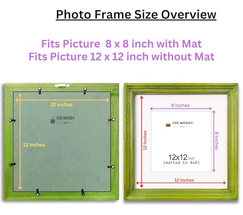 Image of 8 x 8 inch Wooden Photo Frame with Mat, Green Photo Frame 8 x 8 inch with Mat or 12 x 12 inch without Mat for Wall Decoration, Gallery Walls, Best Wooden Photo Frames for Posters and Photos