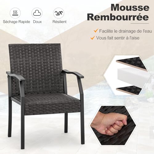 GYMAX Ensemble de Meubles de Patio 3 PCS, 2 Chaises en Rotin et 1 Table avec Étagère Ouverte, Sièges Rembourrés, Cadre en Métal pour Extérieur Jardin, Balcon & Terrasse – Image 4