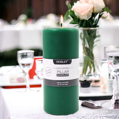 Image of HOSLEY 6 Inch Long Unscented Green Pillar Candles| Decoration Candles|Soy & Paraffin Wax Candles Perfect for Home Decor, Party, Wedding, Gifting|90 Hours Burn Time|Smokeless & Dripless|Pack of 1