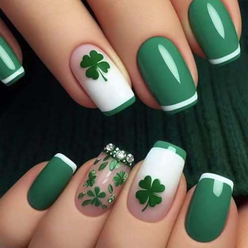 24Pcs St. Patrick's Day Press on Nails Short Square French