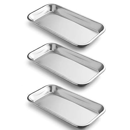 COYMOS 3 Pack Surgical Tray, Stainless Steel Tray for Lab Instrument Supplies, Tattoo Tool (Silver)