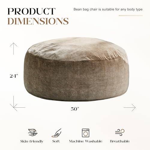 Image of Hobestluk Bean Bag Chair for Adult Giant Beanbag with Filler Brown 5FT