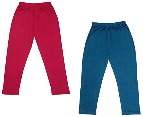 Image of IndiWeaves Girls Super Soft Cotton Solid Capri Pants (Blue, Magenta, 8-9 Years) Pack of 2
