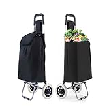 ★Übergroße Reifen★ Der Einkaufstrolley ist mit zwei große Reifen. Mit den zwei großen Rädern ist es leicht, auch auf unebenen Oberflächen und Stufen zurechtzukommen. Und die große Reifen machen beim Ziehen oder Schieben des Trolleys kein lautes Geräusch.