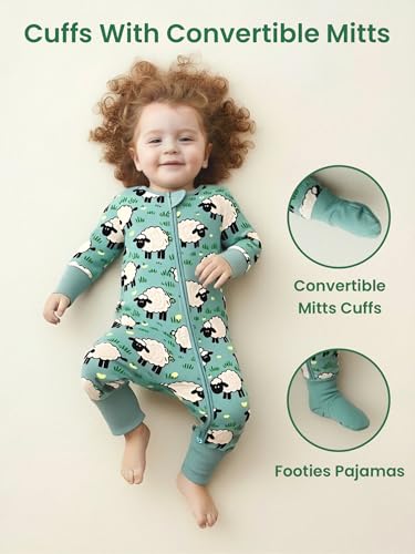 Image of Unisex Baby Bamboo Viscose Long Sleeve Romper, Cute Prints Zipper Footless Jumpsuit, Toddler One-Piece Outfits