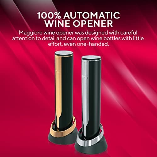 Prestigio Maggiore Electric Wine Opener Corkscrew - Automatic Bottle Opener for Wines - Rechargeable Electronic Opener and Foil Cutter Set with Wireless Charger - Open Up to 70 Bottles - Rich Gold