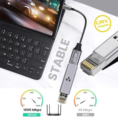 Image of WISTAR USB C to Ethernet Adapter,1Gbps RJ45 Male to USB-C Female Network Portable Converter,Type C to RJ45 Network Internet LAN Adapter for Travel /Office, Compatible with Daily Charging Cables