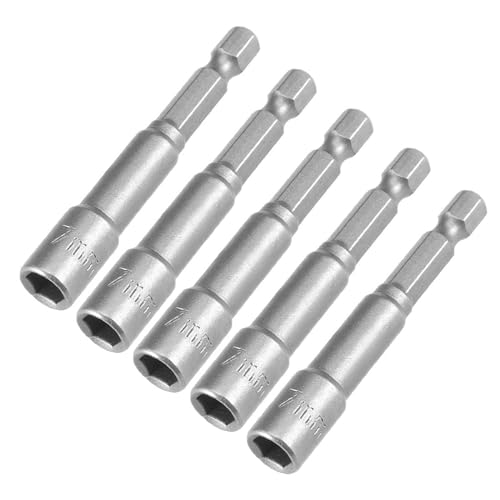 TA-VIGOR 5Pcs 7mm Magnetic Nut Setter Driver Drill Bit Set, 1/4 inch Hex Shank Quick Change