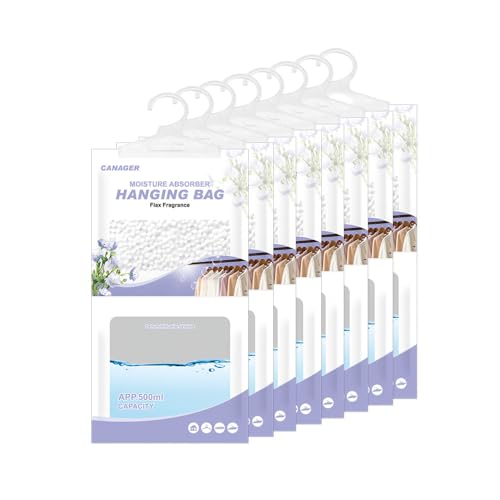 Image of CANAGER Hanging Moisture Absorber, Flax Moistureproof Desiccant Hanging Bag,Hanging Closet Dehumidifier Bags(8 packs), Moisture Absorb 12.5 oz