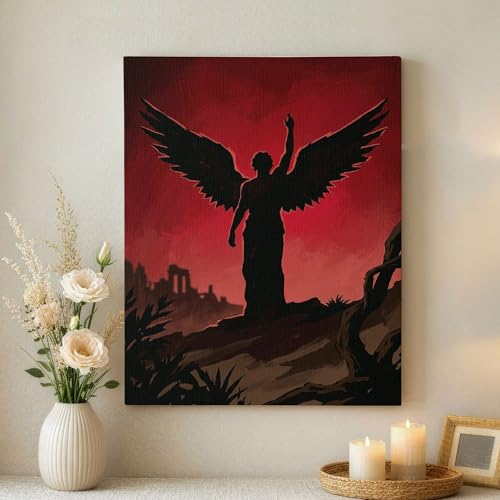 Impression sur toile abstraite rouge et noir figure ailée 40x50 cm pour décoration de salon
