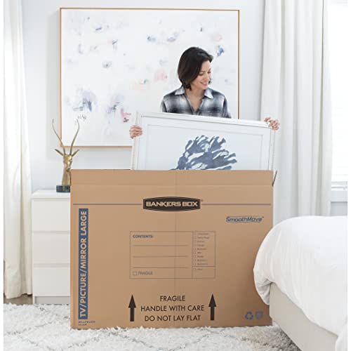 Image of Bankers Box SmoothMove Moving Boxes for Pictures and Mirrors, Medium, 37 x 4 x 27 Inches, 4 Pack (7711201) | Protect TVs, mirrors, and framed art with rigid moving boxes sized for flat, fragile items.