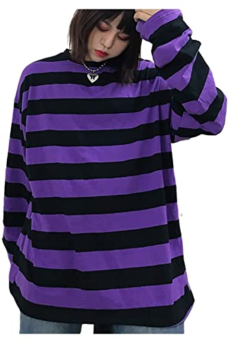 Unisex Oversized Stripe Long Sleeve T Shirts Gothic Harajuku Loose