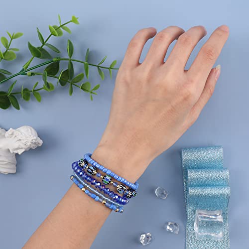 Bohemian Beaded Bracelets For Women Girls Stackable Natural Stone Boho Stretch Clay Heishi Bracelet Set Multilayered Strand Seed Beads Bracelets Handmade Summer Jewelry Gifts For Men, Ocean Blue #TOP1