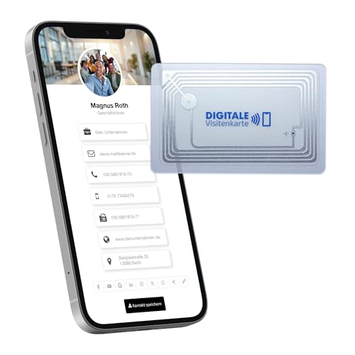 Litfax Digitale NFC Visitenkarte – Transparentes Design – Inkl. Website & vCard-Profil – Keine monatlichen Gebühren – Kompatibel mit Smartphones – Hochwertiges PVC-Material