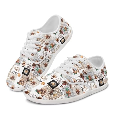 Jeiento Scarpe da donna con lacci a piedi nudi snack a tema mesh scarpe da passeggio per donne comfort, Caffè a tema, 47 EU
