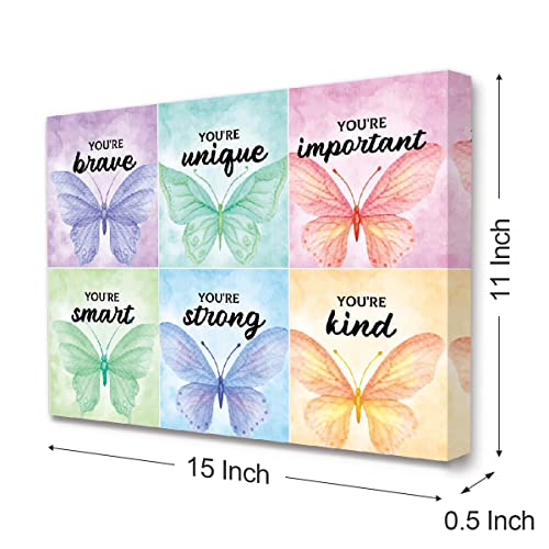 Kids Affirmation Colorful Butterfly Canvas Wall Art,You Are Brave Inspirational Quote Canvas Framed Wall Artwork Ready To Hang For Kids Teens Girls Nursery Home Bedroom Wall Decor 12 X 15 Inches #TOP1