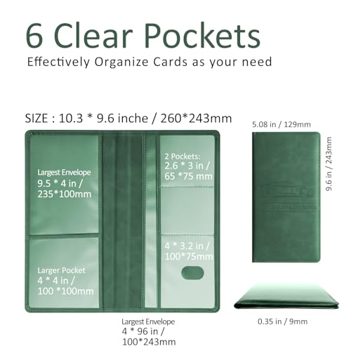 HOURUNTALL Car Accessories Registration and Insurance Holder,Leather Essential Card Magnetic Shut Vehicle Glove Box Organizer Case for Auto Driver License Document Truck Motorcycle Boat-Green