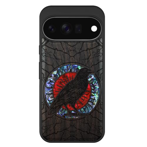 Coque Google Pixel 11 compatible Magsafe, étui TPU magnétique bois et nacre noire