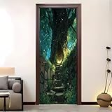 Einteilige Türtapete Türaufkleber,Türfolie Poster 80x210cm MäRchenhaftes Waldbaumhaus Abnehmbare Türbild Küche Toilette GrüN 3D Wasserdicht Selbstklebend Türsticker Fototapete