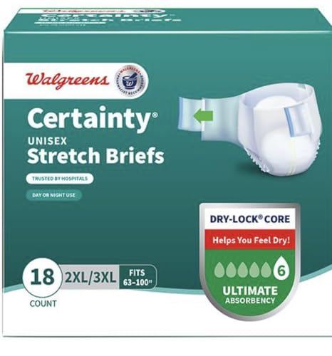 Pack of 2 of Certainty Unisex Stretch Briefs, 2XL/3XL, Ultimate Absorbency, 18 Count, Dry-Lock Core, Fits 63-100 inch