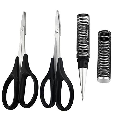 XINMEIWEN Lot de 3 alésoirs avec ciseaux incurvés et droits pour carrosserie de voiture télécommandée pour perforation et coupe de trous de 0 à 14 mm (coque ronde, noir)