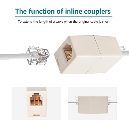 Phone Extension Cord 25 Ft, Telephone Cable With Standard Rj11 Plug And 1 In-Line Couplers And 20 Cable Clip Holders, White #TOP3