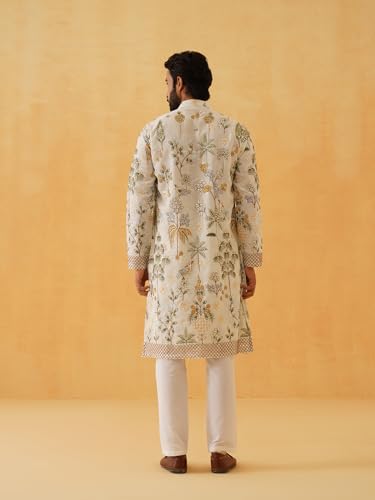 Sojanya Luxe (Since 1958) Men'S Georgette Persian Embroidered Cream & Multi Long Kurta4