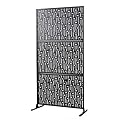 72" H×36" W Metal Privacy Screen - Glitzhome Outdoor Indoor Privacy Screens and Panels with Stand, Metal Fence Panels for Indoor Balcony Garden Backyard, Black- Bamboo Pattern
