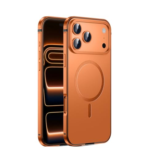 Coque iPhone 17 Pro Max anti-taches et antidérapante en alu orange magnétique