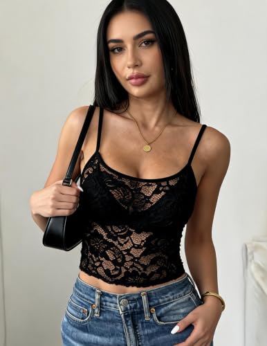 Image of Avidlove Bralettes for Women Lace Spaghetti Strap Camisole Y2k Crop Tops Going Out Tank Tops