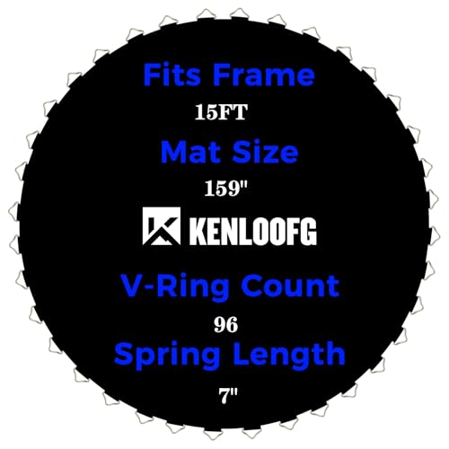 KENLOOFG Trampoline Mat Replacement,Fits 15ft Round Frame (96 V-Hooks, 7" Springs,Mat Dia:159 inch),UV-Resistant & Durable,Includes Spring Hook & Gloves (Frame/Springs Excluded)