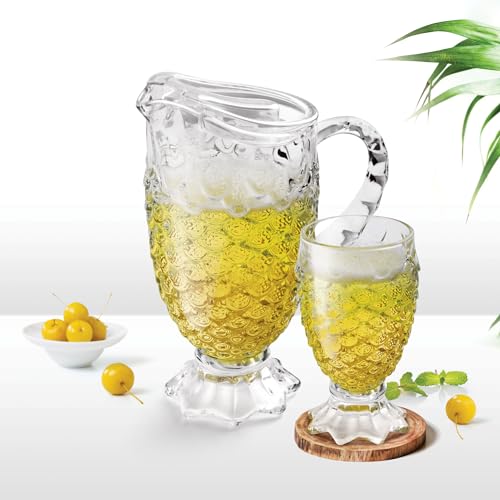 Image of Premium Water and Juice Glasses and Jug Set Combo [6 Piece Glass 280ML & 1 Piece Jug 2 Liter] Transparent Pitcher Set for Dining Table, Home & Restaurant,Party (MTS - 21)