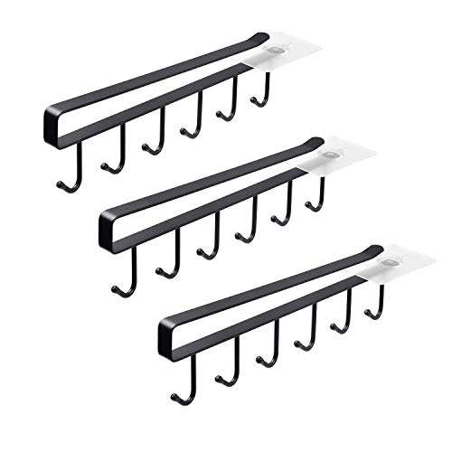 ECROCY Adhesive Cup Holder Under Cabinet - 3pcs x 6 Hook Coffee Cup