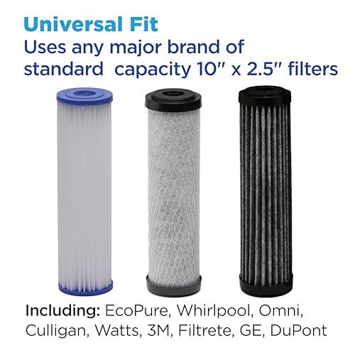 Image of EcoPure EPW2VC Whole Home Water Filtration System - Valve-in-Head Design with Built-In Bypass Valve & Clear Sump - Reduces Sediment, Rust, Dirt & Chlorine Taste - Fits Standard Capacity Filters