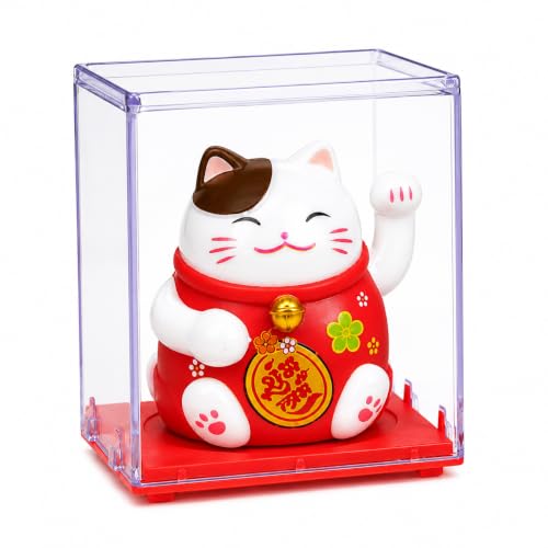 Image of FunBlast Maneki Neko Lucky Cat, Waving Arm Solar Powered Good Luck Wealth Welcoming Display Car Decor Paw Up with Arm, Decor Item for Home, Office and Car (Red)