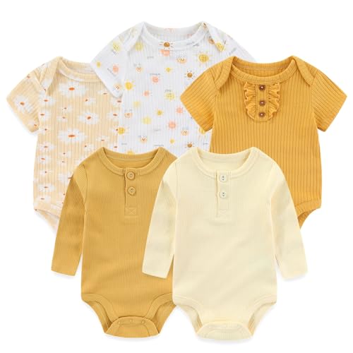 Image of Ruliby Newborn Baby Bodysuit 5 Pack Soft Ribbed One-Piece Outfit Clothes Sets 0-12 Month