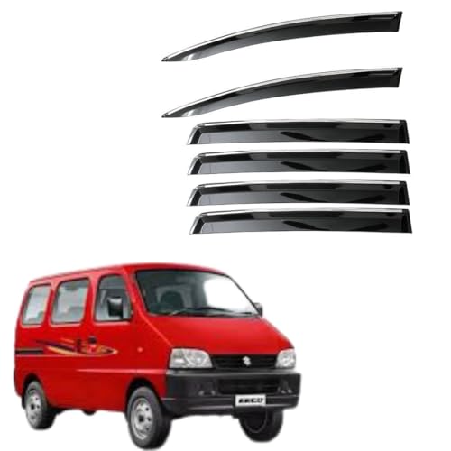 Image of CAR SAAZ Unbreakable Chrome Smoke Door Visor for Eeco (2010-2022)| Premium Sun, Rain Wind Deflector Chrome Strip Side Door Rain Visor - Set of 6 Pcs
