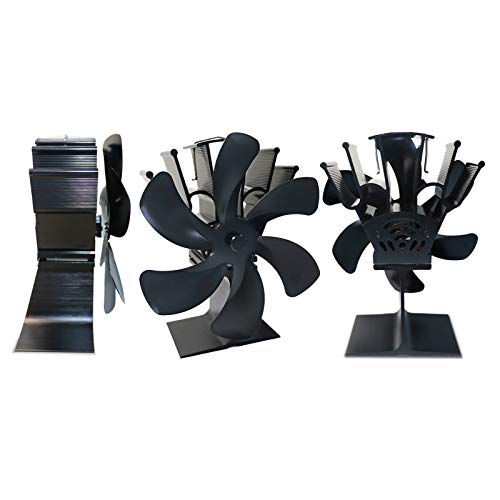 CUTICATE Large 6 Blade Heat Powered Wood Stove Eco Fan Ultra Quiet Fireplace Wood Burning Fan Efficient Heat Distribution Air Eco Stove Fan for Gas/Pellet/Wood/Log Stoves – Black