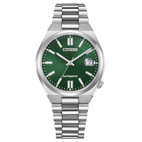 Citizen Orologio automatico da donna con cinturino a maglie in acciaio inox, 37 mm, vetro zaffiro, data, blu ghiaccio, NJ0200 in diverse varianti, argento, Moderno