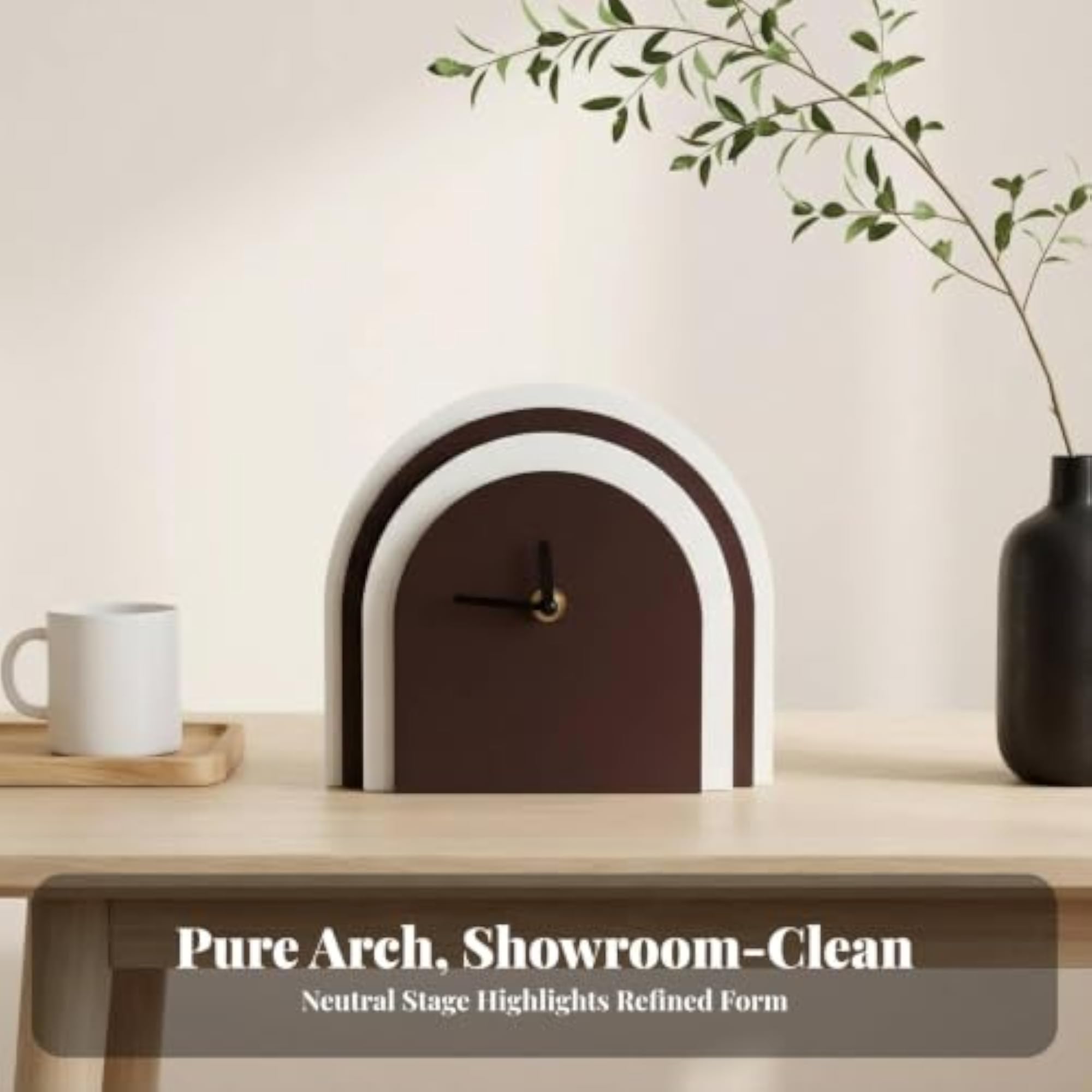 Wooden Clock with Arched Silhouette, Decorative Table Clock